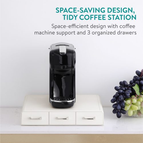 Organizator capsule cafea Navaris, 3 sertare, 48 capsule, 34.2x6.5x32.5 cm, alb, plastic