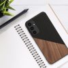Pouzdro Kwmobile pro Samsung Galaxy A25, hnědé/černé, dřevěné/silikonové, KWM000021QX001C