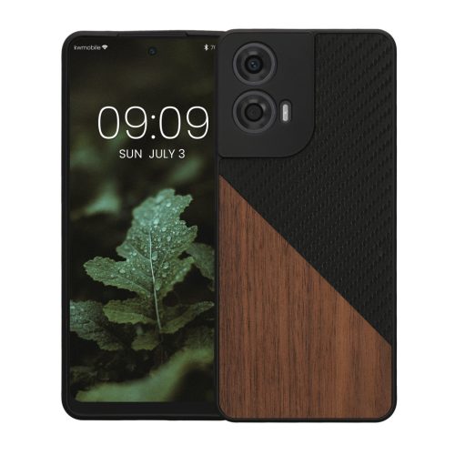 Pouzdro Kwmobile pro Motorola Moto G24/Moto E14/Moto G04, hnědé/černé, dřevo/silikon, KWM000022RR001C