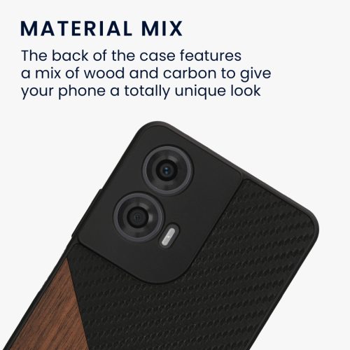 Pouzdro Kwmobile pro Motorola Moto G24/Moto E14/Moto G04, hnědé/černé, dřevo/silikon, KWM000022RR001C