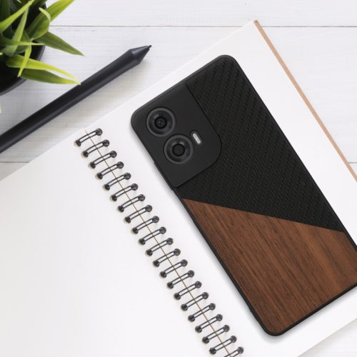 Pouzdro Kwmobile pro Motorola Moto G24/Moto E14/Moto G04, hnědé/černé, dřevo/silikon, KWM000022RR001C