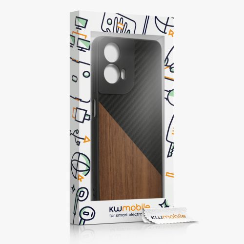 Pouzdro Kwmobile pro Motorola Moto G24/Moto E14/Moto G04, hnědé/černé, dřevo/silikon, KWM000022RR001C
