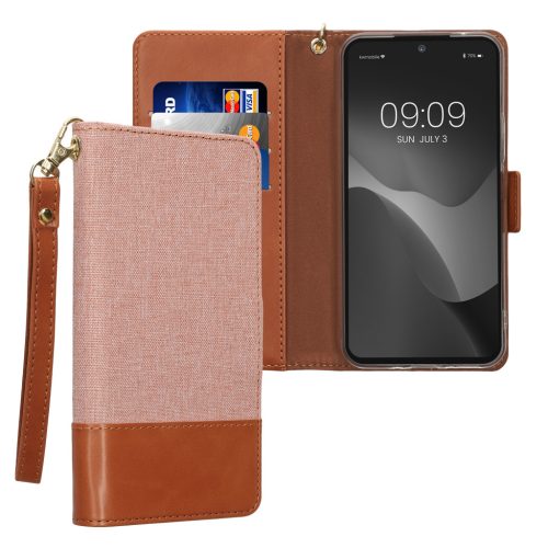 Pouzdro Kwmobile pro Samsung Galaxy A54 5G, světle růžová/hnědá, textilní/silikonové, KWM000021RZ001C