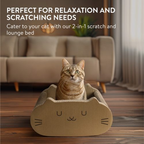 Pelíšek pro kočku Navaris, 41x40x20 cm, 2 v 1, recyklovaný karton, hnědý