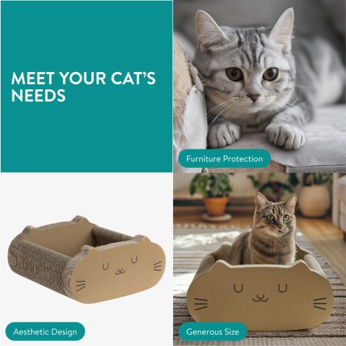 Pelíšek pro kočku Navaris, 41x40x20 cm, 2 v 1, recyklovaný karton, hnědý