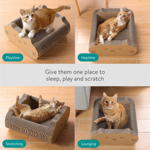 Pelíšek pro kočku Navaris, 41x40x20 cm, 2 v 1, recyklovaný karton, hnědý