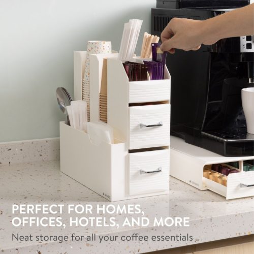 Set suport aparat cafea 3 sertare pentru capsule si organizator 2 sertare pentru consumabile Navaris, alb, NAV000018GT003C