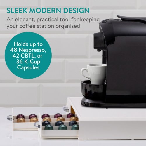 Set suport aparat cafea 3 sertare pentru capsule si organizator 2 sertare pentru consumabile Navaris, alb, NAV000018GT003C