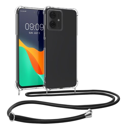 Pouzdro Kwmobile se šňůrkou pro Motorola Moto G64, průhledné/černé, silikonové, KWM000022SU001C