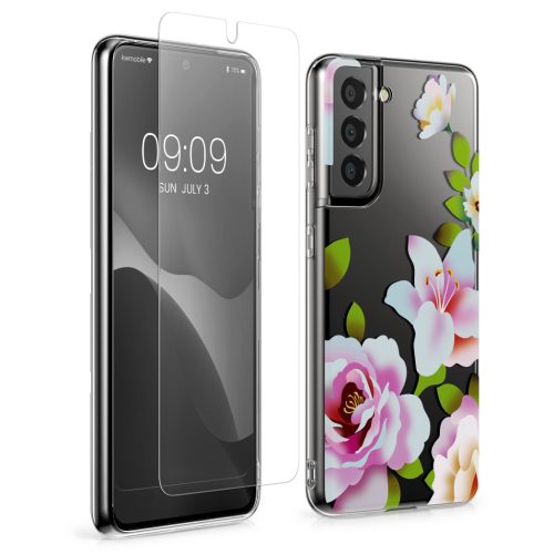 Sada pouzdra a ochranné fólie Kwmobile pro Samsung Galaxy S21, vícebarevná, silikon/tvrzené sklo, KWM000021SJ001C