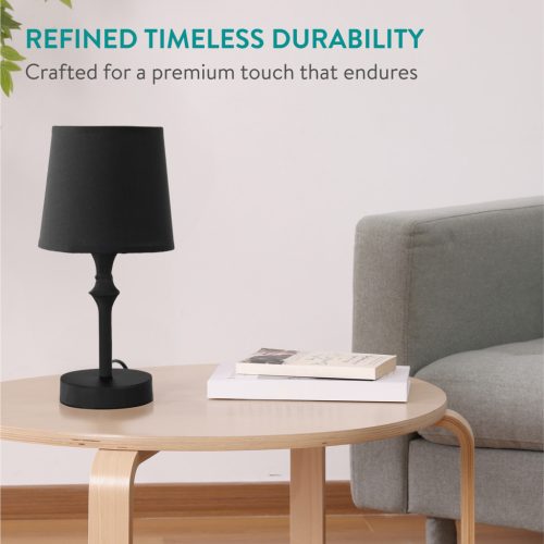 Lampa de masa Navaris, E27, abajur textil, 30 cm, cablu 1.8 m, baza metalica, negru, textil