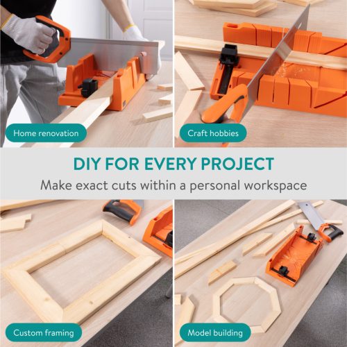 Set cutie de unghi Navaris si ferastrau de mana, 43 cm, taiere unghiuri 90/45/22, 5, negru, plastic