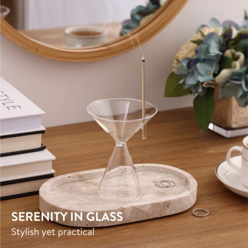 Suport betisoare parfumate Navaris din sticla, cu colector de cenusa, transparent, sticla