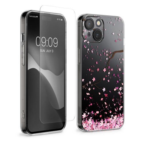 Sada pouzdra a ochranné fólie Kwmobile pro Apple iPhone 15, vícebarevná, silikon/tvrzené sklo, KWM000022TE001C