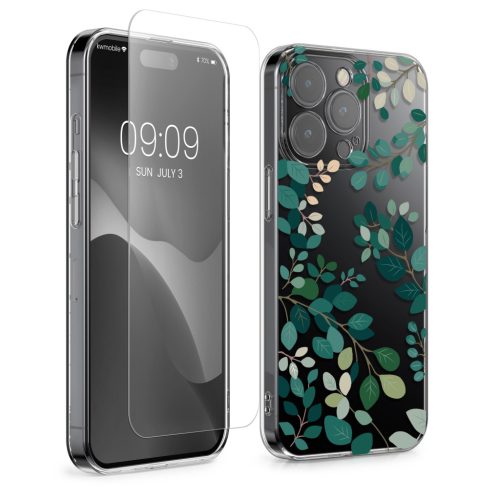 Sada pouzdra a ochranné fólie Kwmobile pro Apple iPhone 15 Pro, vícebarevná, silikon/tvrzené sklo, KWM000022TF002C