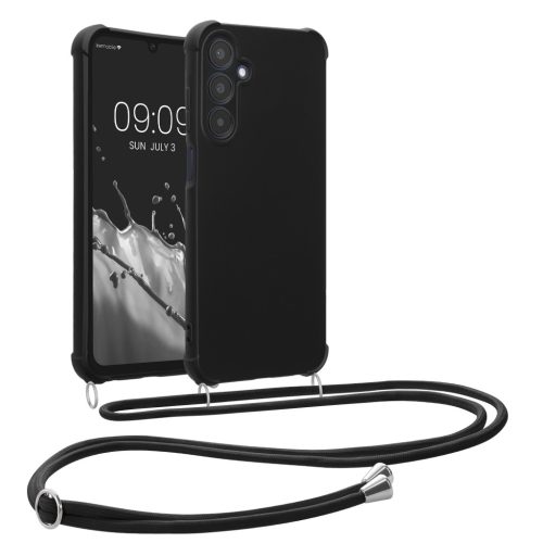Pouzdro Kwmobile se šňůrkou pro Samsung Galaxy A25, černé, silikonové, KWM000021UO001C