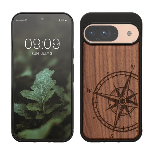 Pouzdro Kwmobile pro Google Pixel 9/Pixel 9 Pro, hnědé, dřevo/silikon, KWM000020PT001C