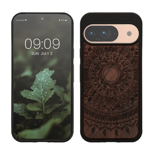 Pouzdro Kwmobile pro Google Pixel 9/Pixel 9 Pro, hnědé, dřevo/silikon, KWM000020PT003C
