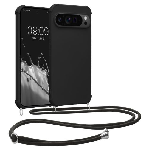 Pouzdro Kwmobile se šňůrkou na krk pro Google Pixel 9/Pixel 9 Pro, černé, silikonové, KWM000020PY001C
