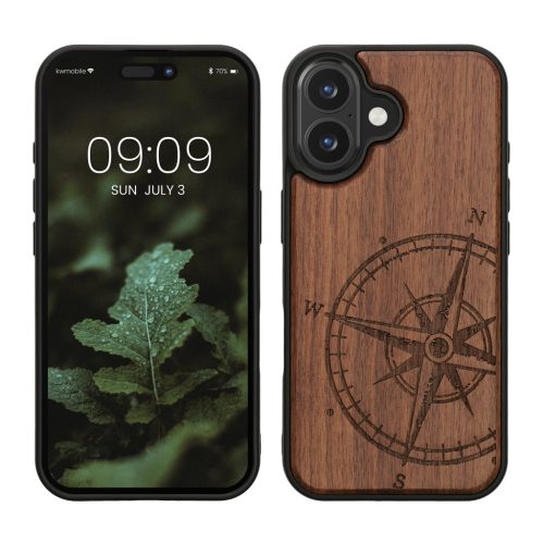 Pouzdro Kwmobile pro Apple iPhone 16, hnědé, dřevo/silikon, KWM000022US001C