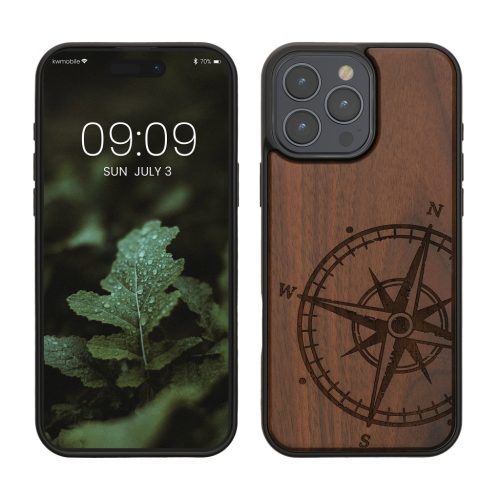 Pouzdro Kwmobile pro Apple iPhone 16 Pro Max, hnědé, dřevo/silikon, KWM000022UU001C