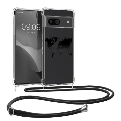 Pouzdro Kwmobile se šňůrkou na krk pro Google Pixel 8a, průhledné/černé, silikonové, KWM000020KX004C