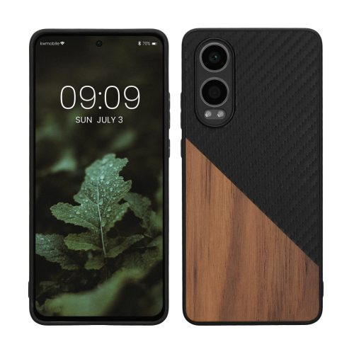 Pouzdro Kwmobile pro OnePlus Nord CE4 Lite, hnědé/černé, dřevo/silikon, KWM000022UX001C