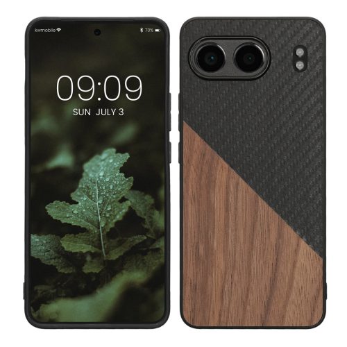 Pouzdro Kwmobile pro OnePlus Nord 4, hnědé/černé, dřevo/silikon, KWM000022VK001C