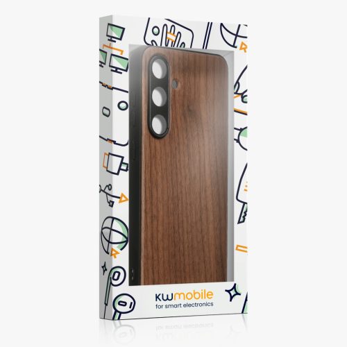 Pouzdro Kwmobile pro Samsung Galaxy S24 FE, hnědé, dřevo/silikon, KWM000021WK001C