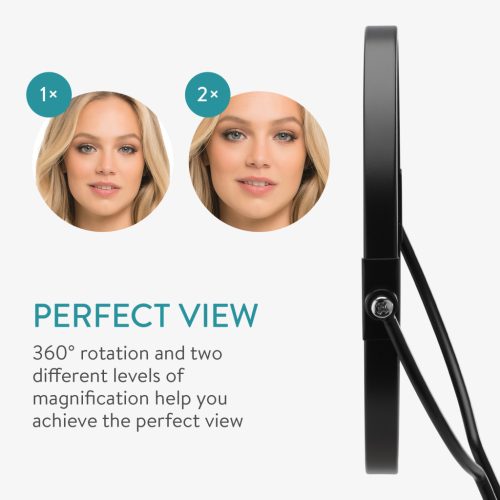 Oglinda cosmetica Navaris cu tava bijuterii, 2x marire, 29x17 cm, masa machiaj, negru, sticla/metal