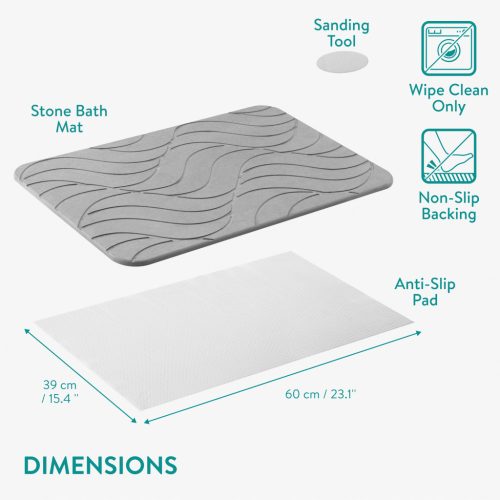 Covoras baie piatra diatomita Navaris, uscare rapida, 60x39 cm, antiderapant, diatomita, gri, piatra
