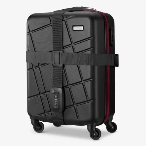 Popruh na zavazadla Navaris s visacím zámkem a ID štítkem, nastavitelná délka 400x5 cm, černý, 51357.01