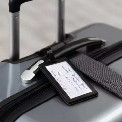 Popruh na zavazadla Navaris s visacím zámkem a ID štítkem, nastavitelná délka 400x5 cm, černý, 51357.01