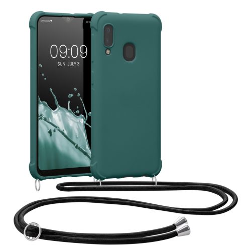 Pouzdro Kwmobile se šňůrkou na krk pro Samsung Galaxy A20e, zelené, silikonové, 49966.78
