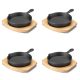 Set 4 tigai mici din fonta Navaris cu baza din lemn, 10.2 cm, 4", 426g, 60343.03
