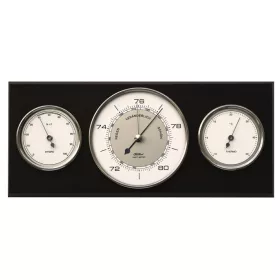   Stație meteo Fischer 9103S-06, barometru, higrometru și termometru, alamă și lemn negru, 28 x 12,5 cm