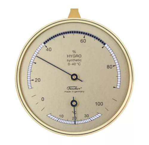 Higrometru și termometru Fischer, alamă și aluminiu, 8,7 x 8,4 cm