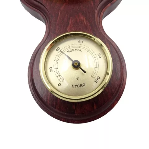 Stație meteo Fischer 6690-22, barometru, higrometru și termometru, alamă și lemn mahon, 39 x 11,5 cm