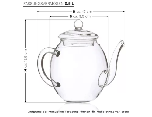 Skleněná konvička na čaj Creano s víčkem, 500 ml, borosilikátové sklo