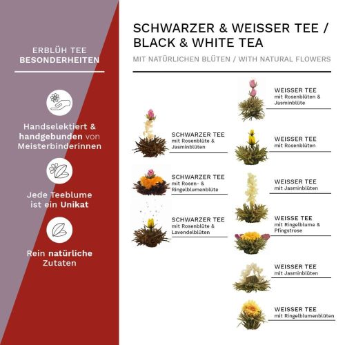 Set cadou Creano ErbluhTee in cutie de lemn cu inchidere magnetica, 12 bile ceai infloritor, 9 varietati