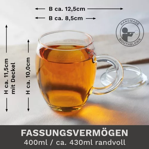 Pahar pentru ceai Creano All-in-One, 400 ml, cu infuzor din inox si capac din sticla