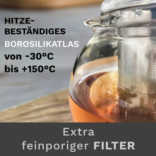Ceainic din sticla Creano All-in-One, 0,85 L, cu infuzor din inox si capac, anti-picurare