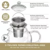 Ceainic din sticla Creano All-in-One, 0,85 L, cu infuzor din inox si capac, anti-picurare
