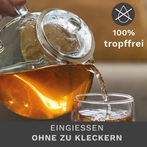 Ceainic din sticla Creano All-in-One, 1,7 L, cu infuzor din inox si capac, anti-picurare