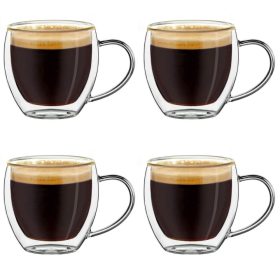   Set 4 cesti espresso termice Creano, 100 ml, sticla borosilicata, perete dublu, model inalt