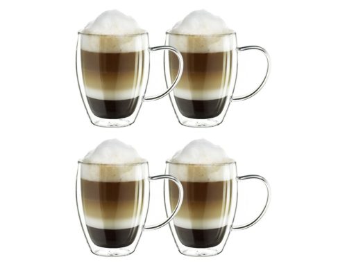 Set 4 cani termice Creano cu maner, 250 ml, sticla borosilicata, perete dublu