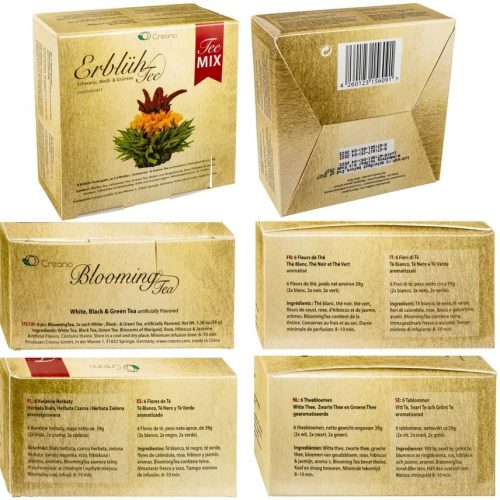 Dárková sada kvetoucího čaje Creano ErbluhTee Mix, 6 koulí, bílý/černý/zelený čaj