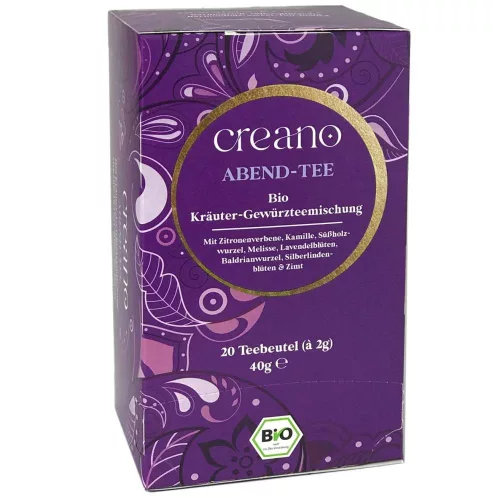 Bio čaj Creano Evening Tea, 20 sáčků, s bylinným a skořicovým aroma, bez kofeinu