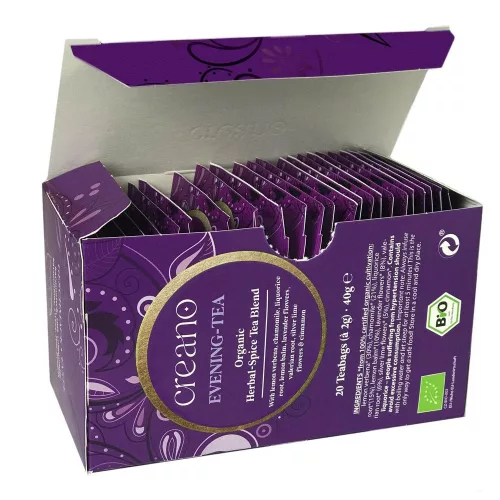 Bio čaj Creano Evening Tea, 20 sáčků, s bylinným a skořicovým aroma, bez kofeinu