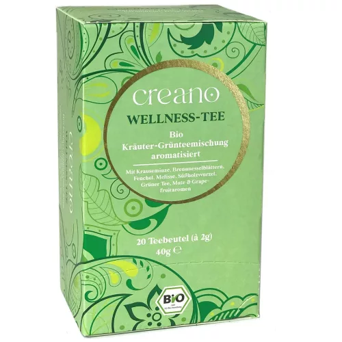 Bio čaj Creano Wellness Tea, zelený čaj s bylinkami, grapefruitové aroma, sada 20 sáčků